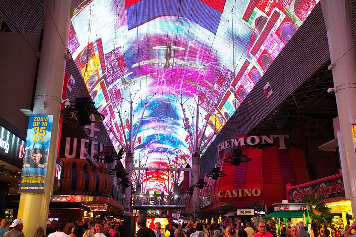 Crowds in Las Vegas enjoy the Fremont Street Experience.